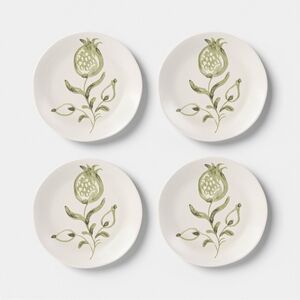Threshold 4pk 6" Stoneware Aralia Appetizer Plates Hand Painted Green